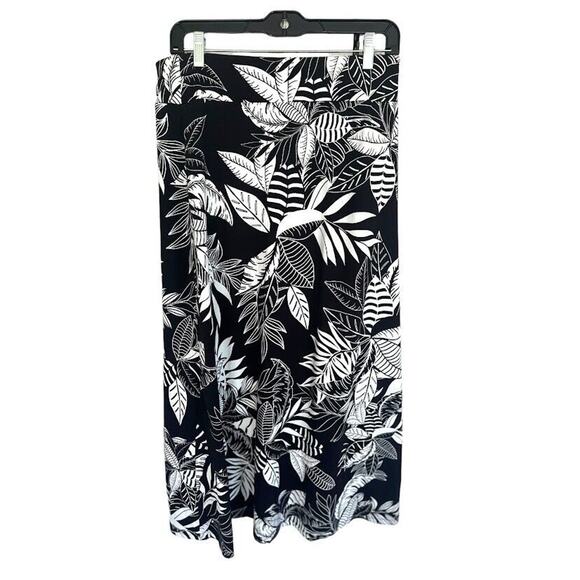 Talbots Jersey Maxi Skirt Silhouette Ferns Tropical Floral Black Stretch Small S - Picture 4 of 8